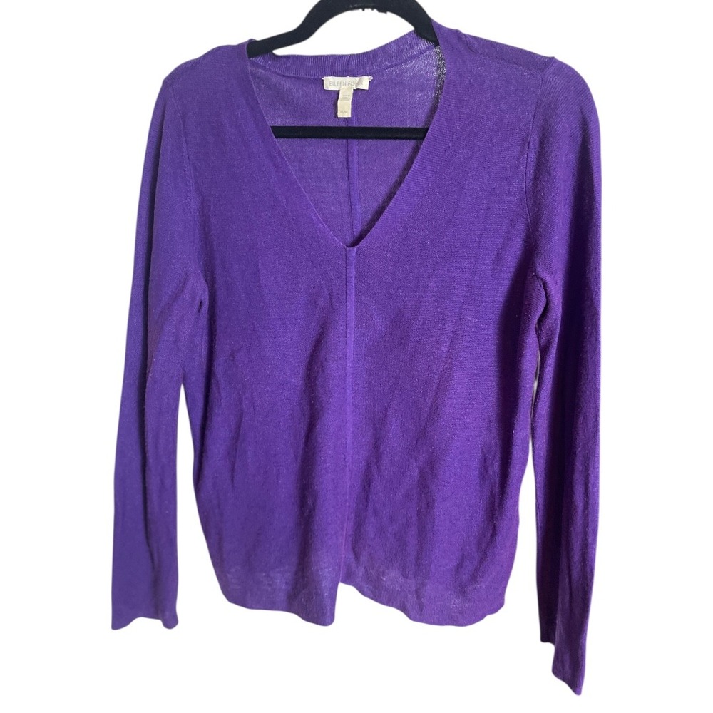 Eileen Fisher Purple V-Neck Long‎ Sleeve Lightweight Sweater M